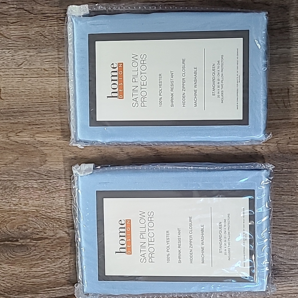 BUNDLE OF 2 = 4 TOTAL HOME DESIGN LIGHT BLUE SATIN PILLOW PROTECTORS